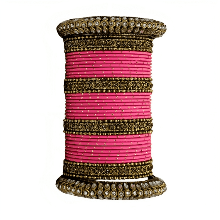 Radiant Bright Texture Bangles with Golden Oxidized Kada Set