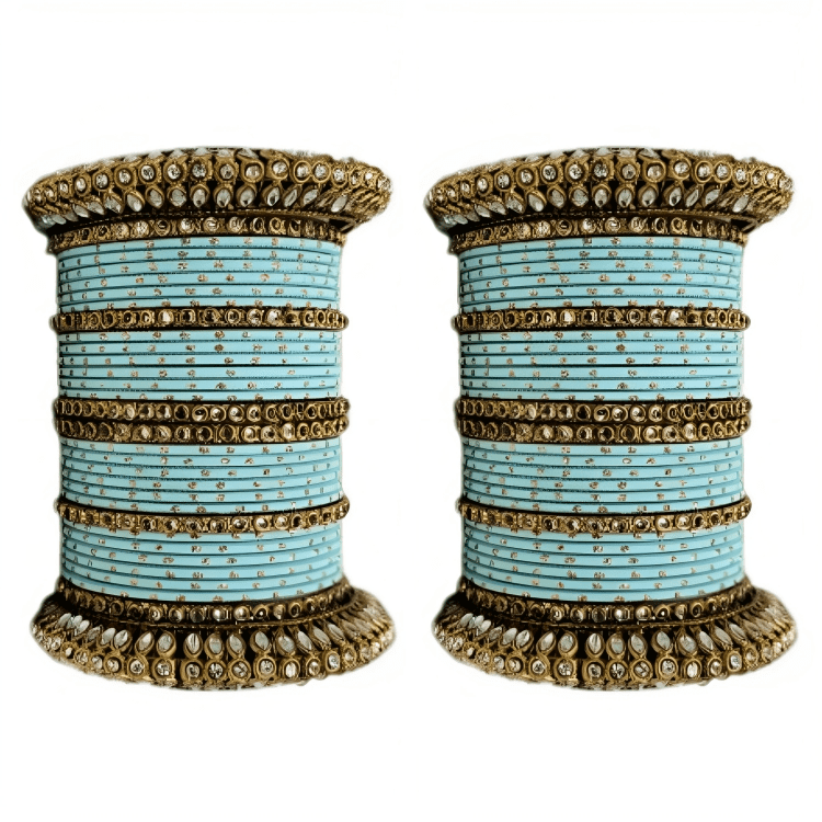 Golden Delight: Oxidized Metal Kada and Brass Stone Bangle Set of 2