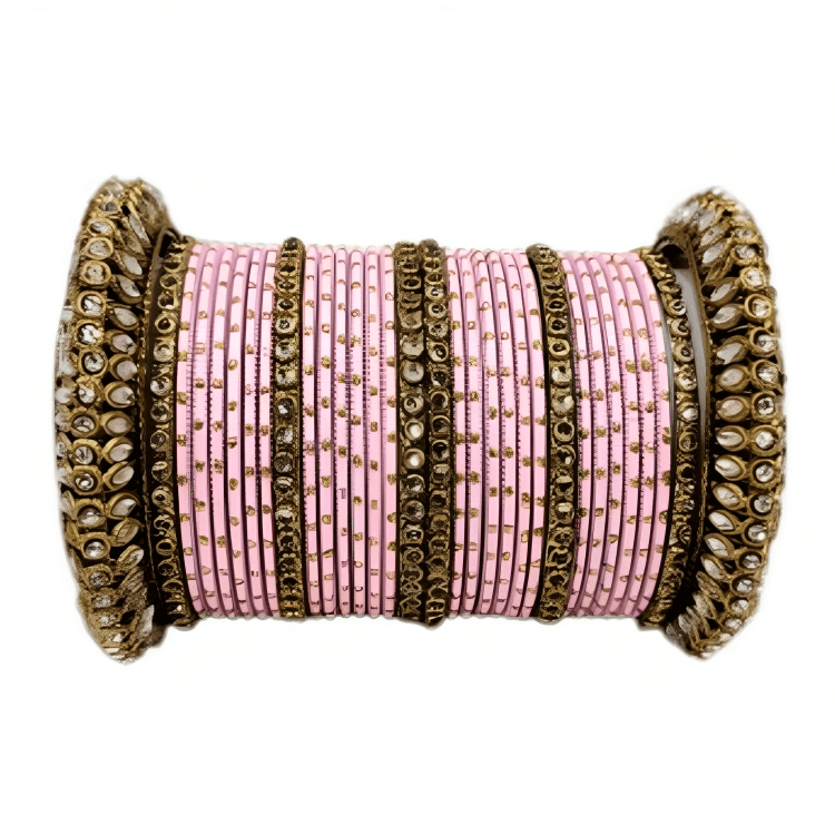 "Radiant Oxidized Gold Metal Kada and Brass Stone Bangles Sets For Women