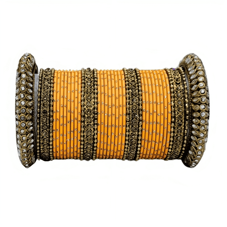 Radiant Bright Texture Bangles with Golden Oxidized Kada Set