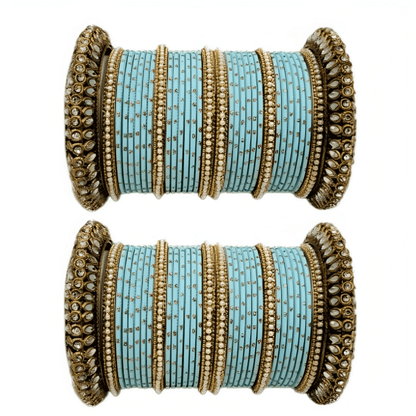 Set of 2 Golden Oxidised Kada with Matte Texture Dot Metal Bangles Set