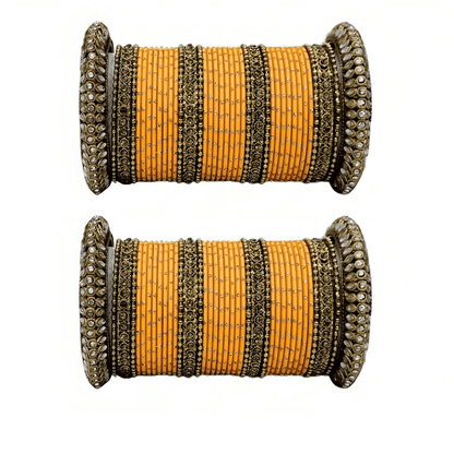 Oxidized Kada with Golden Dot Metal Bangles set of Women and Girls (Set of 2)