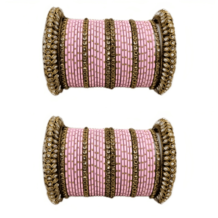 Golden Delight: Oxidized Metal Kada and Brass Stone Bangle Set of 2