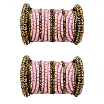 Golden Delight: Oxidized Metal Kada and Brass Stone Bangle Set of 2