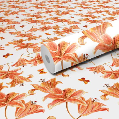 WallDaddy Wallpaper For Wall Self Adhesive Sizee (300x40)Cm Roll Wall Sticker For Home Design Orange Lilly