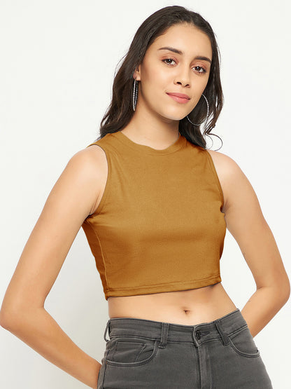 Uptownie Lite Polyester High Neck Sleeveless Crop Top