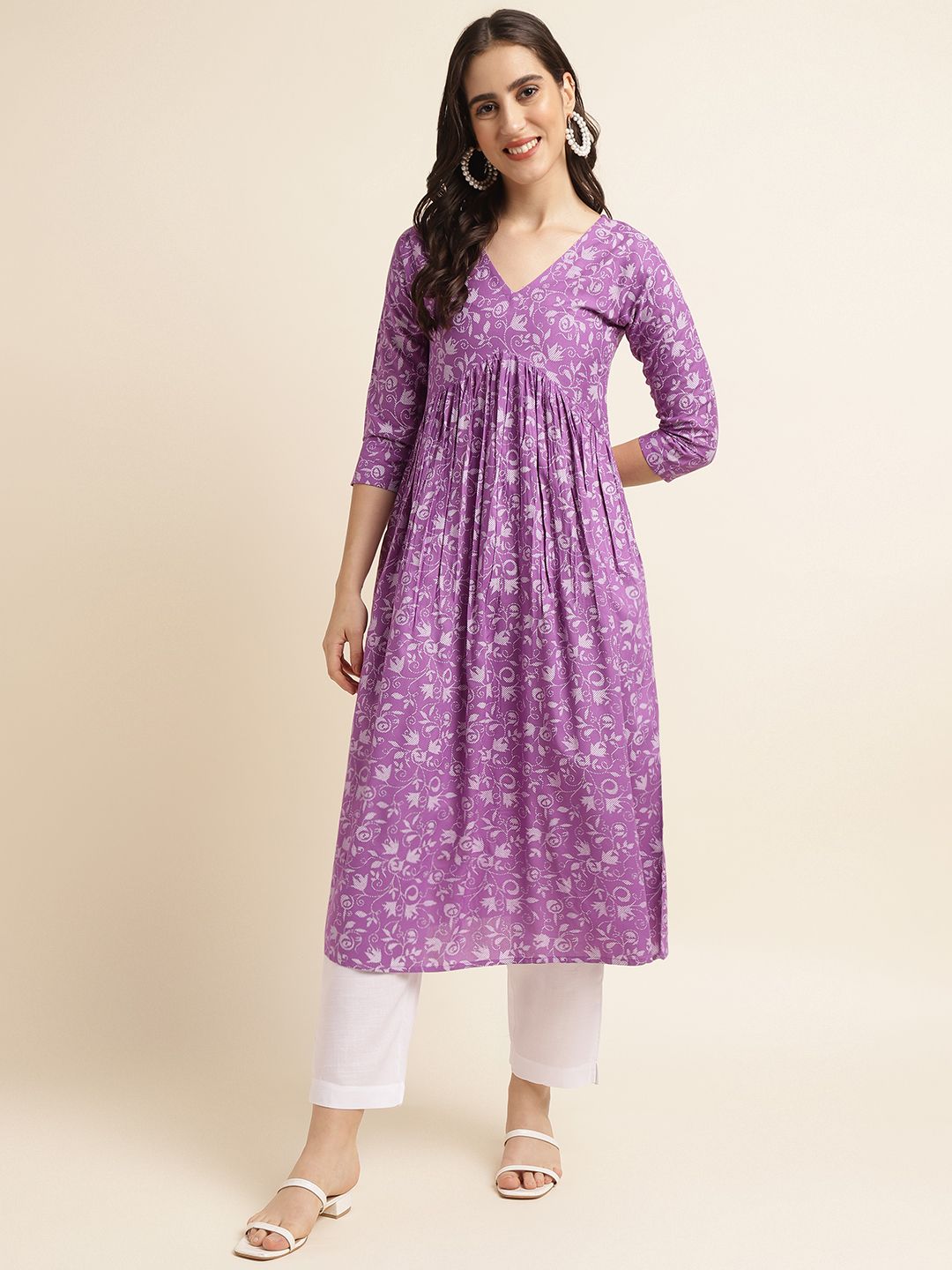 Fabclub Rayon Anarkali Printed Women Kurti (Purple)