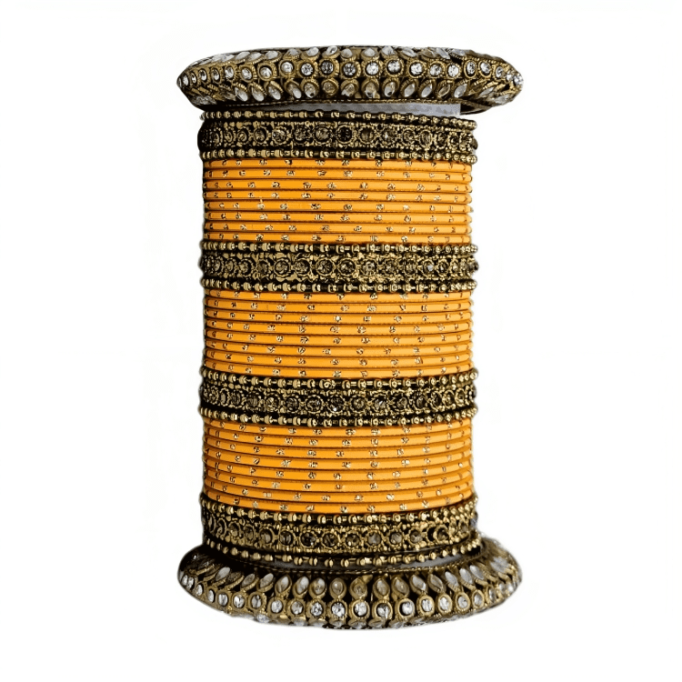 Radiant Bright Texture Bangles with Golden Oxidized Kada Set