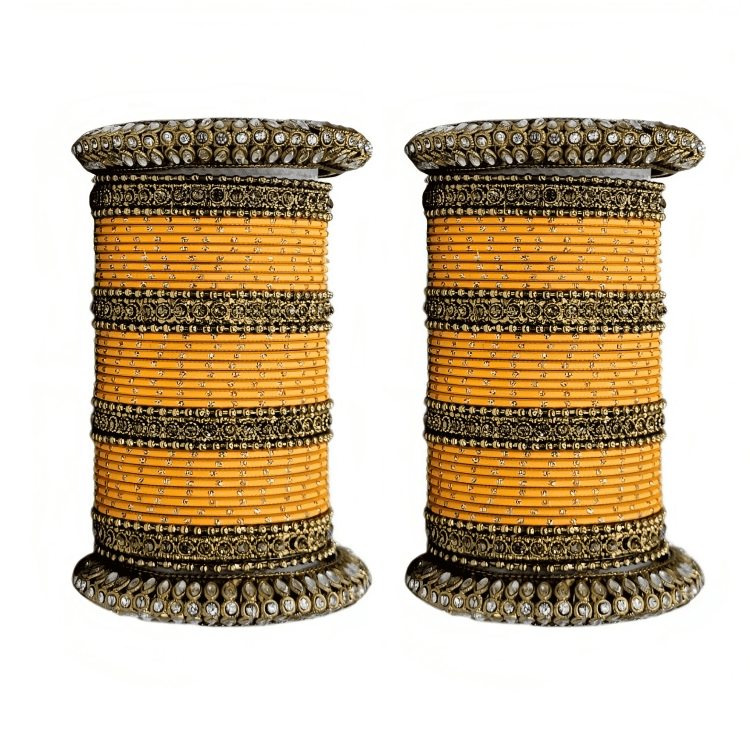 Oxidized Kada with Golden Dot Metal Bangles set of Women and Girls (Set of 2)