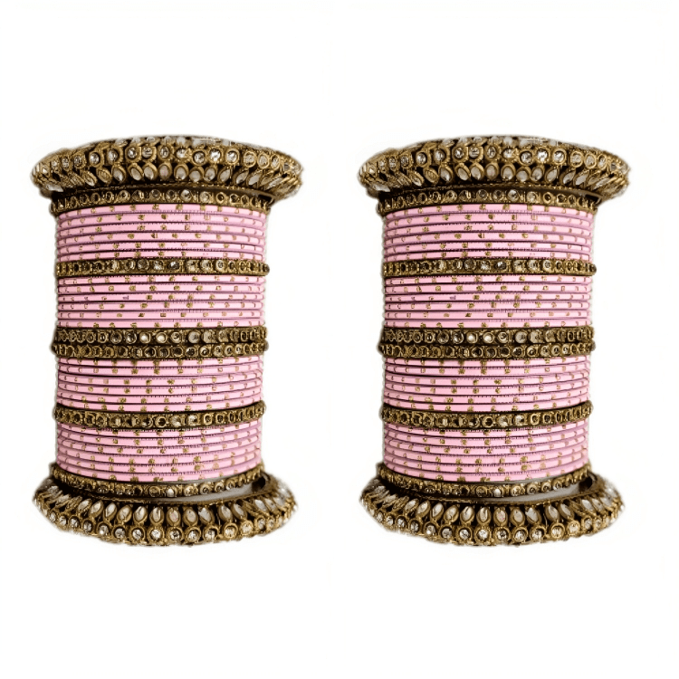 Golden Delight: Oxidized Metal Kada and Brass Stone Bangle Set of 2