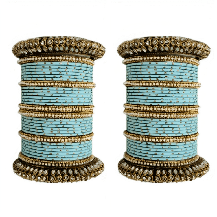 Set of 2 Golden Oxidised Kada with Matte Texture Dot Metal Bangles Set