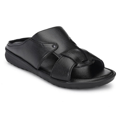 Black Synthetic Leather Slip-On Casual Slipper/Flip-Flop for Men