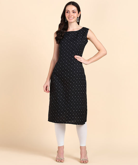 Women's Cotton Blend Sleeveless Casual Fancy Long Kurtis