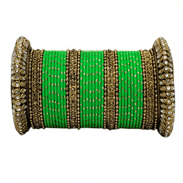 Radiant Bright Texture Bangles with Golden Oxidized Kada Set