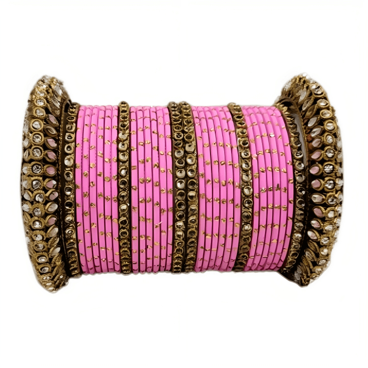 "Radiant Oxidized Gold Metal Kada and Brass Stone Bangles Sets For Women