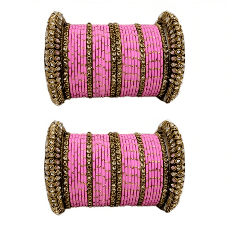 Golden Delight: Oxidized Metal Kada and Brass Stone Bangle Set of 2