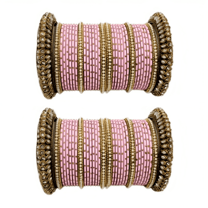 Set of 2 Golden Oxidised Kada with Matte Texture Dot Metal Bangles Set