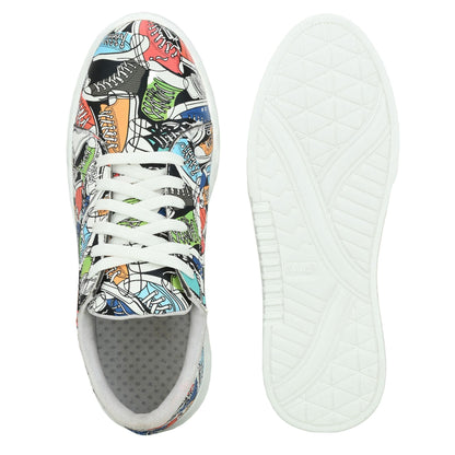 White Printed Casual Sneakers