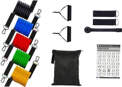 11 Piece Gym Power Resistance Band Set for Workout and Yoga Resistance (PR-33 ) Resistance Tube (Multicolor)