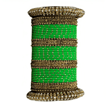 Radiant Bright Texture Bangles with Golden Oxidized Kada Set