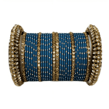 "Radiant Oxidized Gold Metal Kada and Brass Stone Bangles Sets For Women