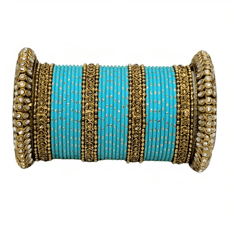 Radiant Bright Texture Bangles with Golden Oxidized Kada Set