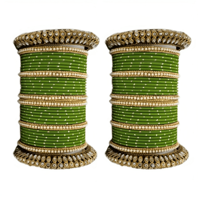 Set of 2 Golden Oxidised Kada with Matte Texture Dot Metal Bangles Set