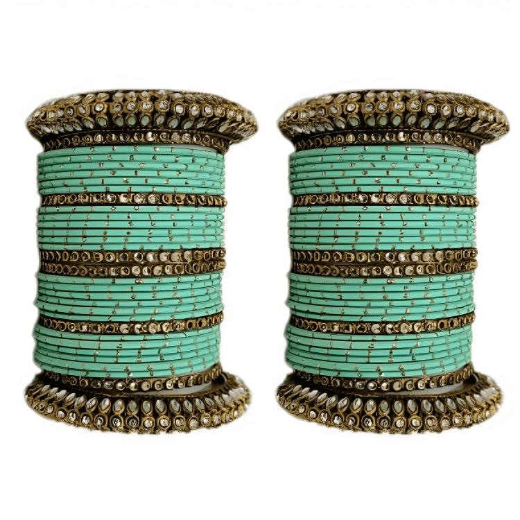 Golden Delight: Oxidized Metal Kada and Brass Stone Bangle Set of 2