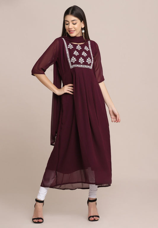 Elegant Embroidered Georgette Kurti Set