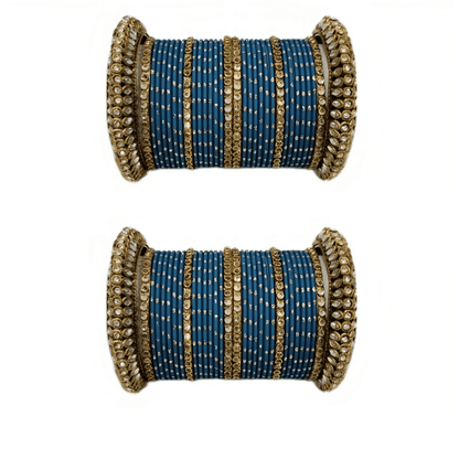 Golden Delight: Oxidized Metal Kada and Brass Stone Bangle Set of 2