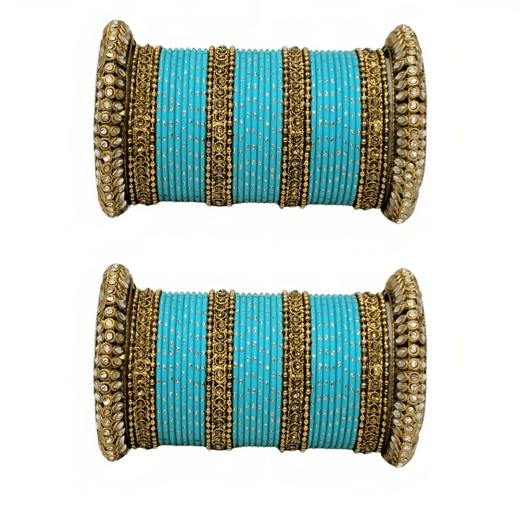 Oxidized Kada with Golden Dot Metal Bangles set of Women and Girls (Set of 2)