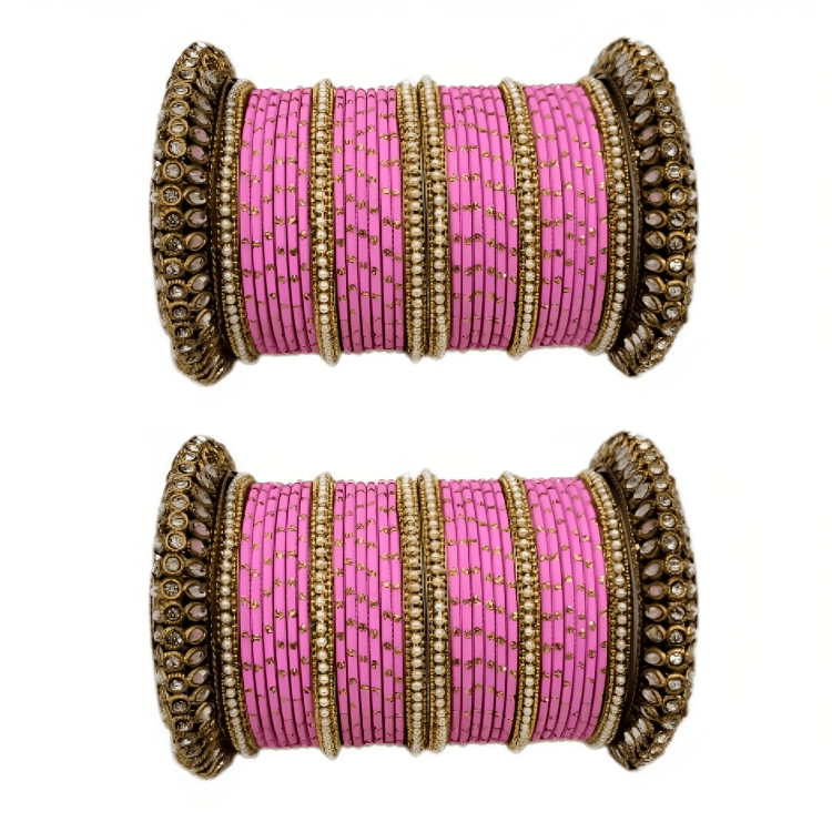 Set of 2 Golden Oxidised Kada with Matte Texture Dot Metal Bangles Set