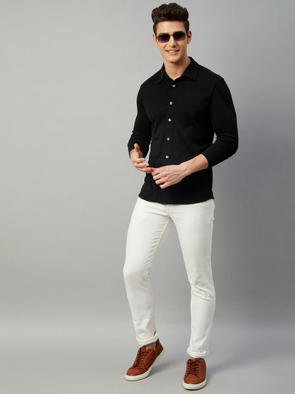 Cotton Blend Solid Full Sleeves Regular Fit Casual Shirt