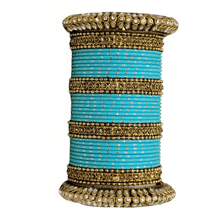 Radiant Bright Texture Bangles with Golden Oxidized Kada Set