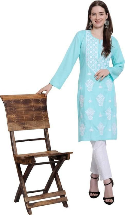 Women Chikan Embroidery Cotton Straight Kurta