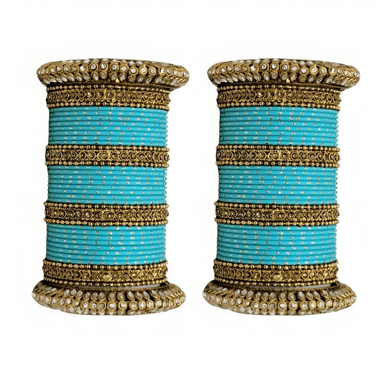 Oxidized Kada with Golden Dot Metal Bangles set of Women and Girls (Set of 2)