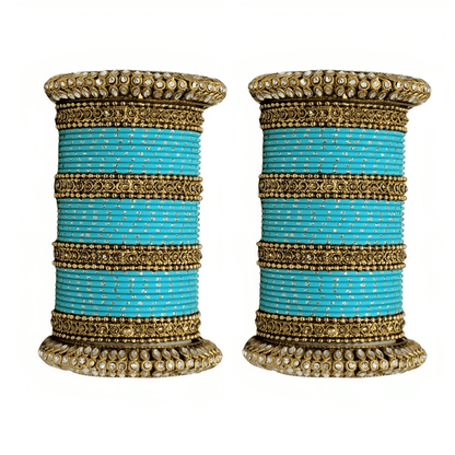 Oxidized Kada with Golden Dot Metal Bangles set of Women and Girls (Set of 2)