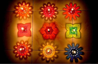 3D Reflection Diya Multi Shape Reusable Colorful Oil Diya (Pack of 12)