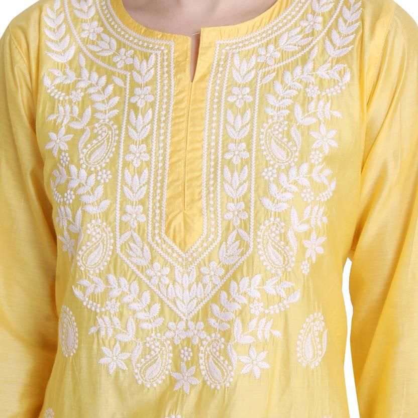 Women Chikan Embroidery Cotton Straight Kurta