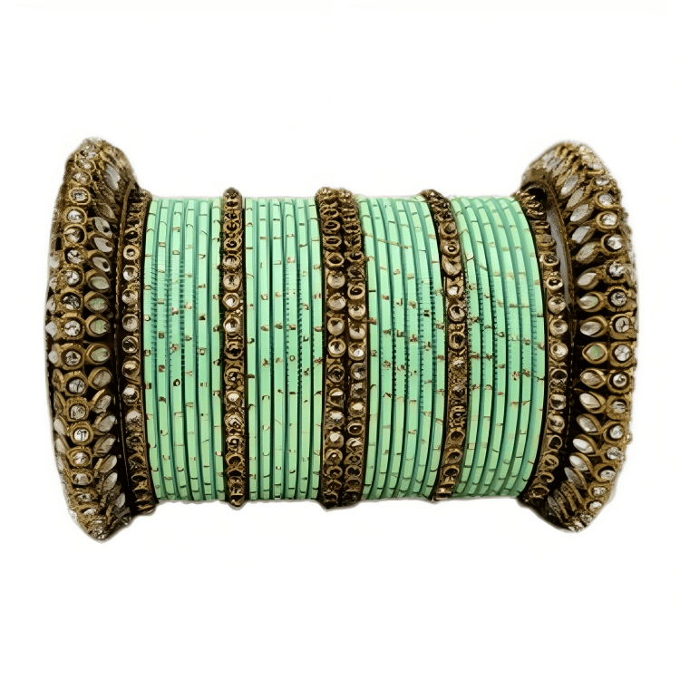 "Radiant Oxidized Gold Metal Kada and Brass Stone Bangles Sets For Women