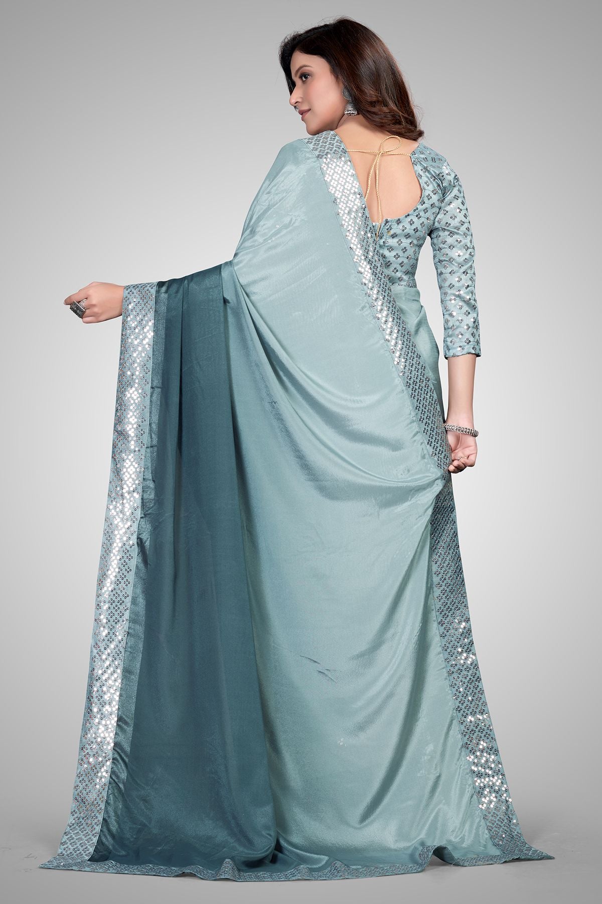 Fancy Embellished Grey Coloured Silk Saree with Blouse Piece