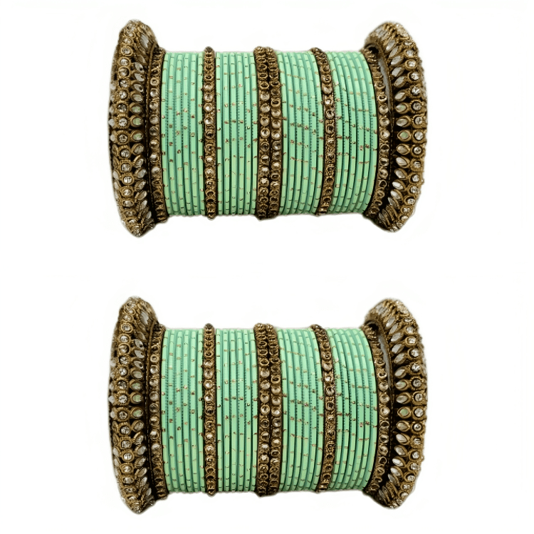 Golden Delight: Oxidized Metal Kada and Brass Stone Bangle Set of 2