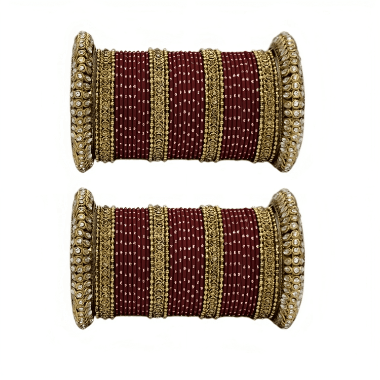 Oxidized Kada with Golden Dot Metal Bangles set of Women and Girls (Set of 2)