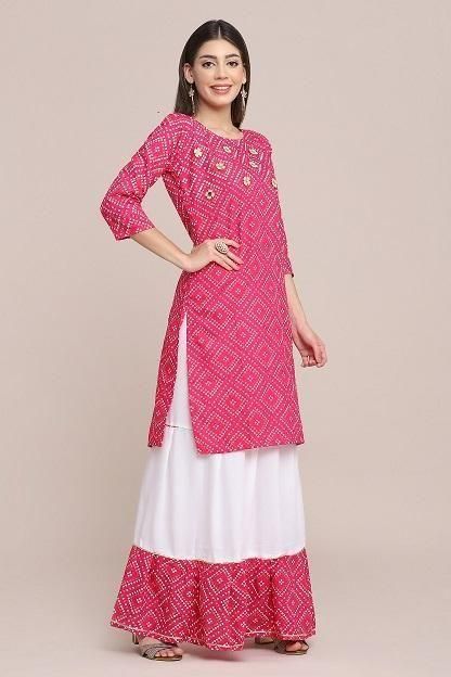 Attractive Printed Rayon Kurti Skirt Set