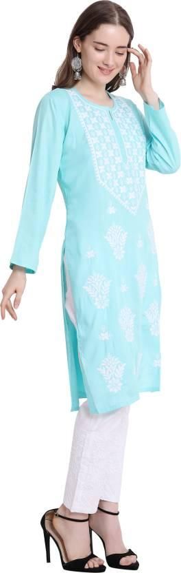 Women Chikan Embroidery Cotton Straight Kurta