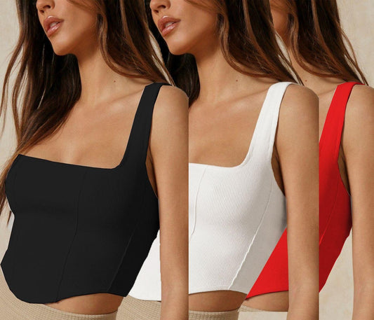 Clafoutis pack of 3 lady new design square neck crop top