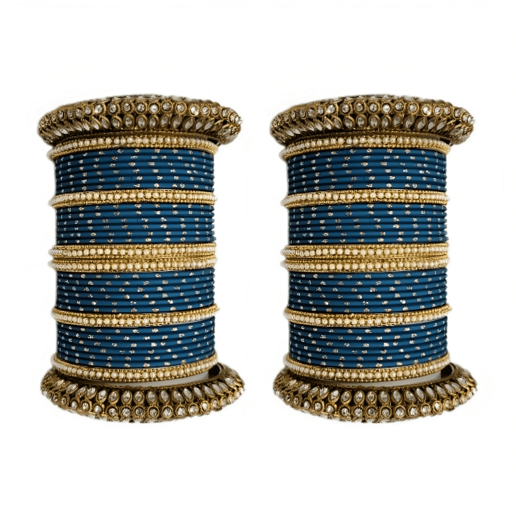 Set of 2 Golden Oxidised Kada with Matte Texture Dot Metal Bangles Set