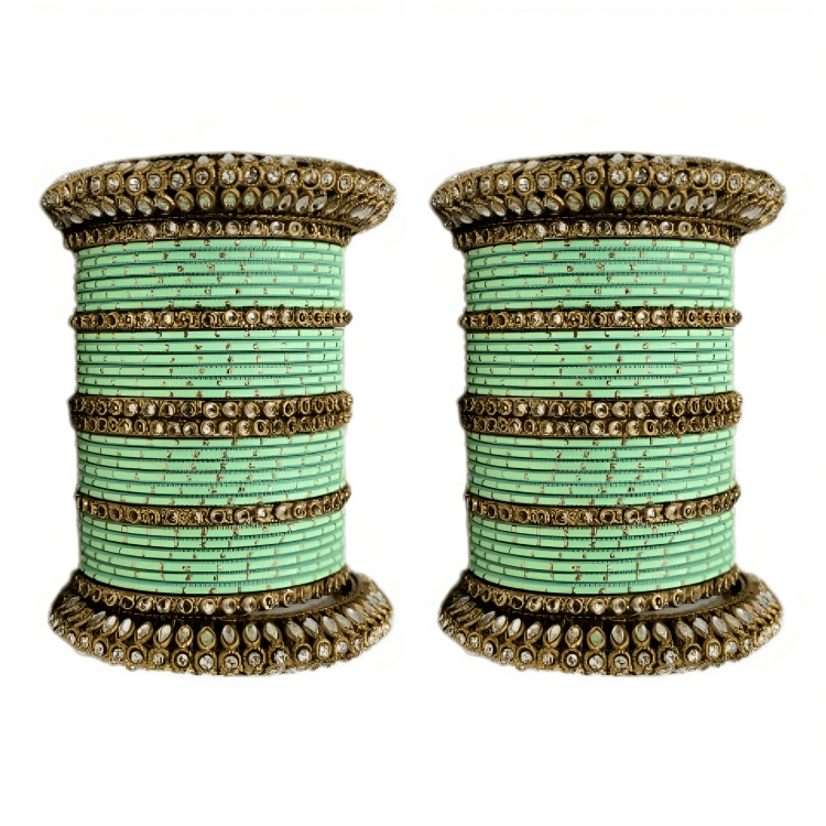 Golden Delight: Oxidized Metal Kada and Brass Stone Bangle Set of 2