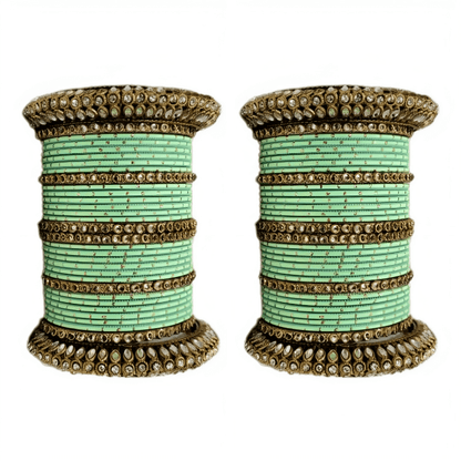 Golden Delight: Oxidized Metal Kada and Brass Stone Bangle Set of 2