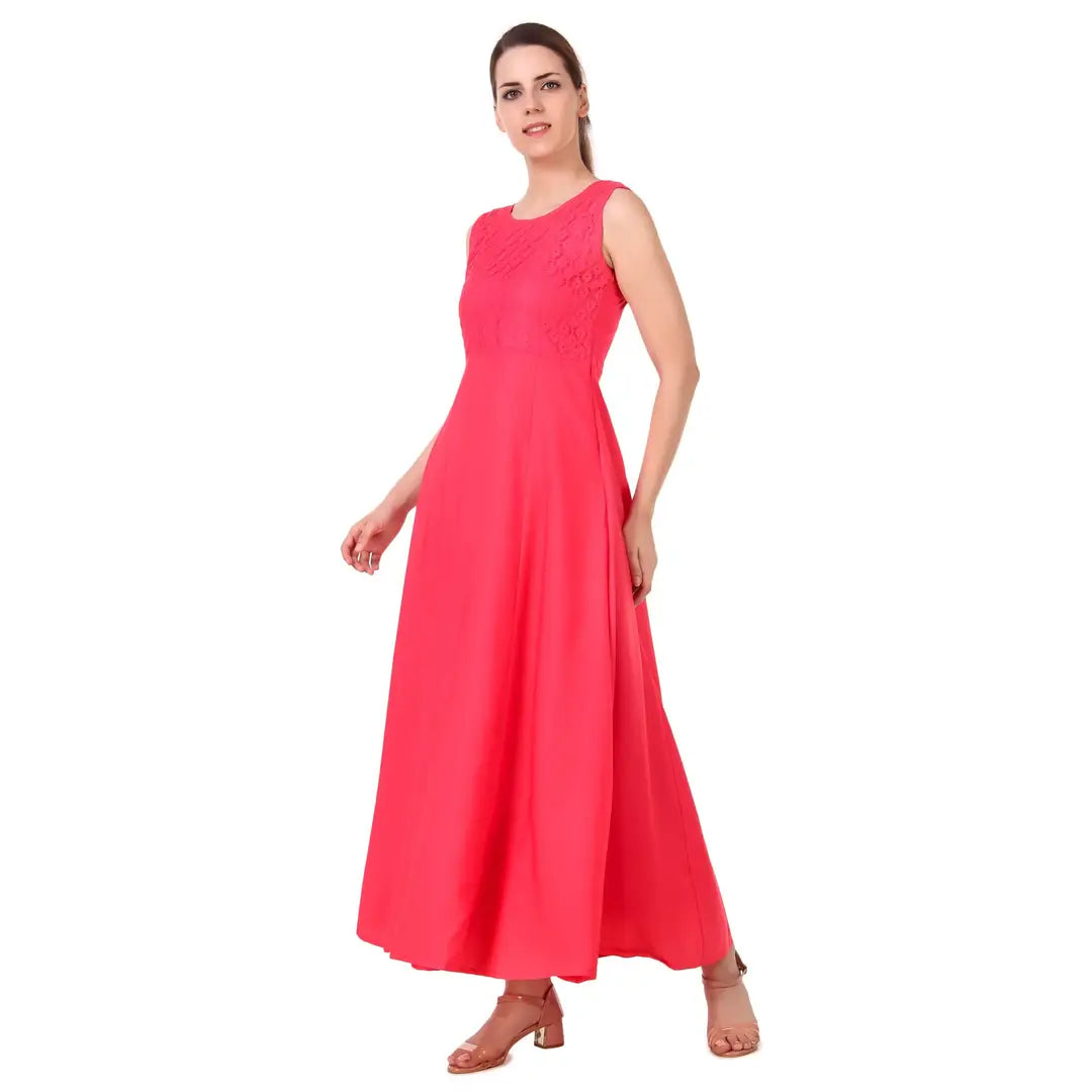 DYRECTDEALS Exclusive Designer Gown Maxi for Girls and Women (Crap) Pink